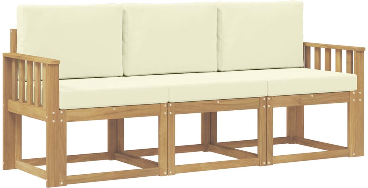vidaXL Buiten - bank - set - 3 - st - White - and - Cream - 189.5 - x - 63 - x - 73 - cm Wit en crèmekleurig