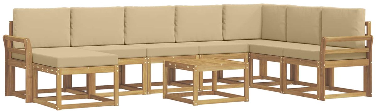 vidaXL Buiten - bank - set - 9 - st - 8-zits - Wit - en - Beige Wit en Beige