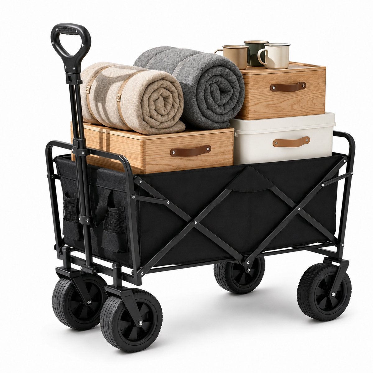 Innovastore Bolderkar - Bolderkar opvouwbaar - Bolderwagen - tot 150kg draagvermogen - met verstelbare trekstang - zwart