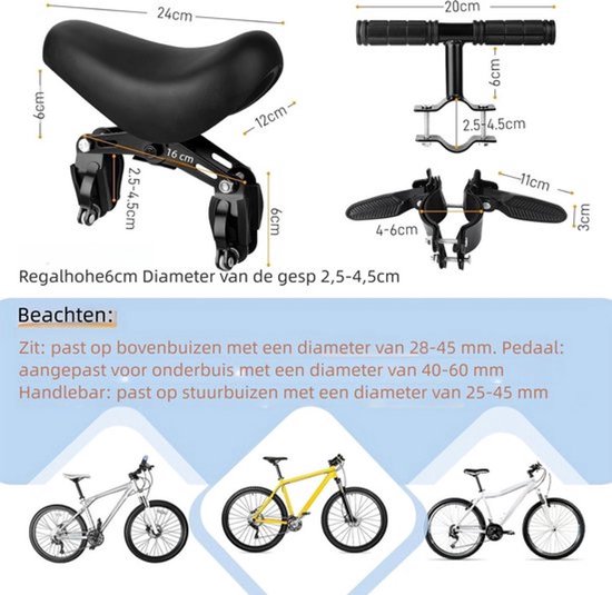Fietsstoeltje - fietsstoeltje junior - fietszitje achter - zadel op stang - achter fietszitje - met voetsteunen en handgrepen - ergonomisch design - veilig en comfortabel - mountainbike zitje voor kind - veilig en comfortabel - zwart — afbeelding 2