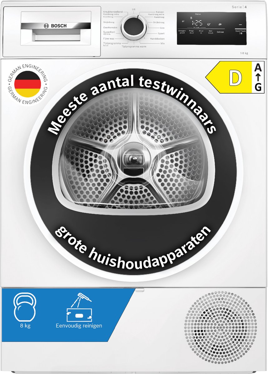 Bosch serie 4 WTH8520LNL – Warmtepompdroger – 8 kg – Wit – Easyclean
