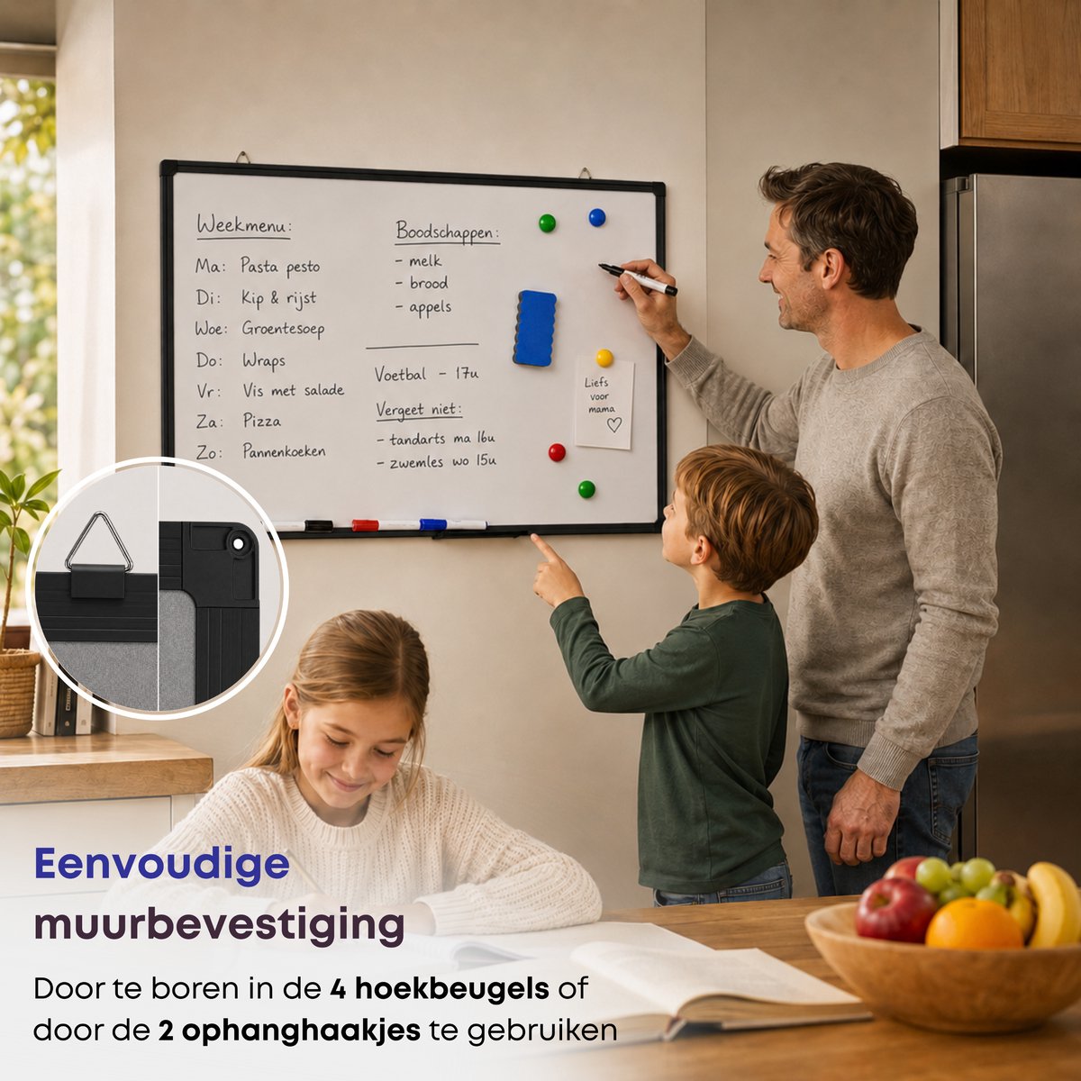 ACAZA Whiteboard - Magnetisch - 40 x 60 cm - Magneetbord - Weekplanner - Inclusief 8 Magneten, 4 Stiften, Wisser en Pennenbakje - Whiteboard Stiften - Weekplanner Whiteboard - Maandplanner - Magneten Whiteboard - Memobord thumbnail 6