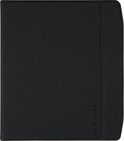 Een dichte kijk op de zwarte PocketBook e-reader hoes met een subtiel "PocketBook" logo.