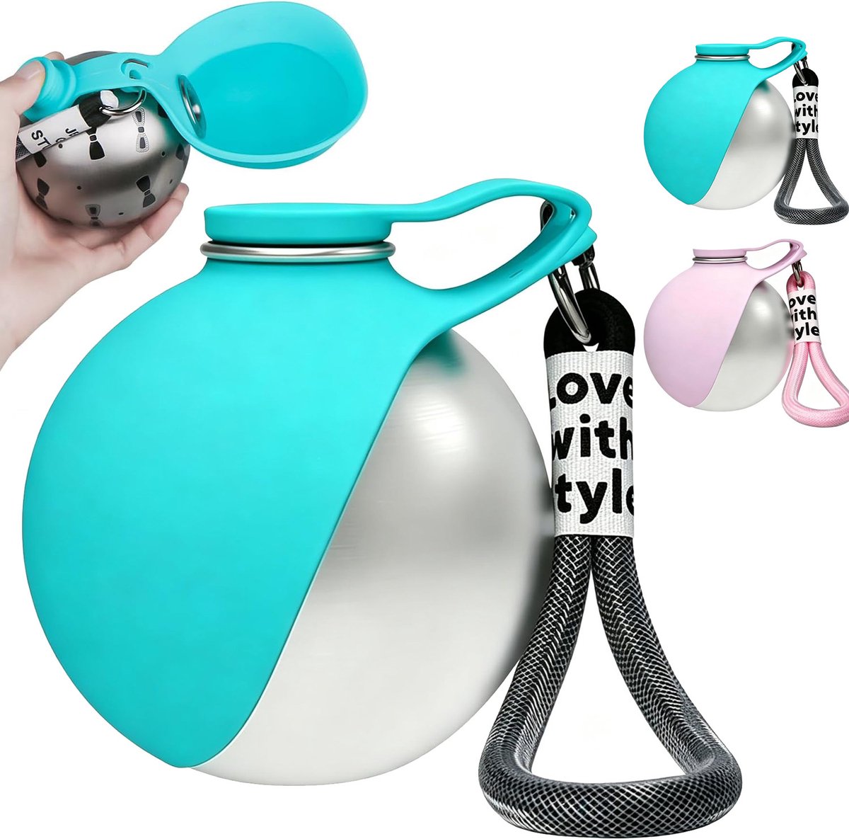 2-in-1 draagbare drinkbeker voor honden, 295 ml roestvrijstalen waterfles voor honden met opvouwbare siliconen kom, lekvrije 2-in-1 draagbare waterfles voor kleine honden voor wandelen, hiken en reizen (295 ml - blauw)