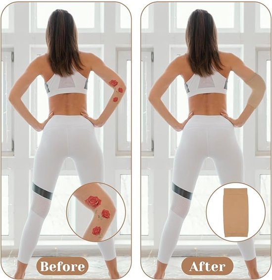 2 paar tatoeage cover-up mouw - onderarm concealer ondersteuning - modieuze mouwen voor vrouwen mannen - tatoeage nazorg UV-bescherming over mouw (zwart, Beige) — afbeelding 5
