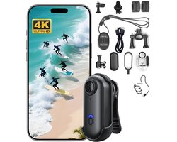 Mini Actiecamera 4K, wifi-bodycamera, waterdichte duimcamera, magnetische draagbare camera met waterdichte behuizing, helmcamera voor fietsen, wandelen met huisdieren, vloggen