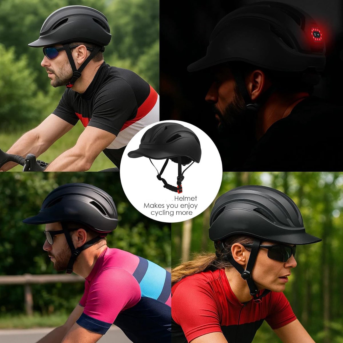 Fietshelm – Motorhelm – Fietshelm voor volwassenen – UV-bescherming – Verstelbaar – Hoofdomtrek 58–61 cm – Unisex – Geschikt voor mountainbiken en wielrennen – Zwart – foto 2