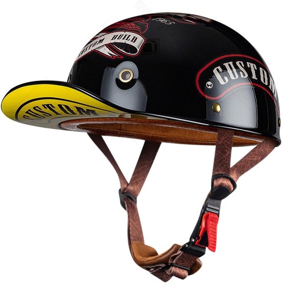 Retro Duitse Stijl Motorfiets Halve Helm ECE Goedgekeurde Baseballcap Half-Shell Helm Heren Dames Half Open Helm Met Verstelbare Snelsluiting Dop Half-Shell Helm