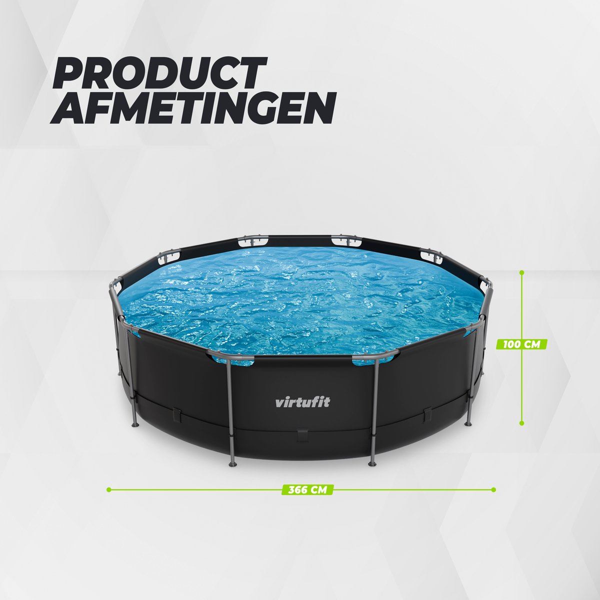 VirtuFit Rond Zwembad Ø366 x 100 cm - Opzetzwembad - Duurzaam & Veilig Stalen Frame - Antraciet — afbeelding 15