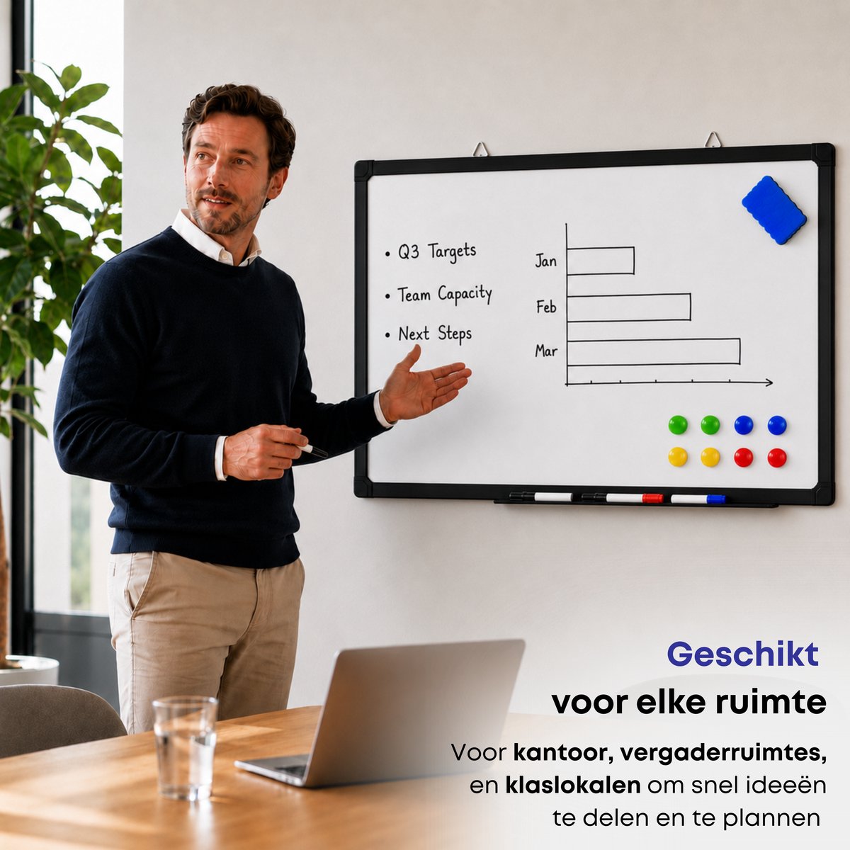 ACAZA Whiteboard - Magnetisch - 70 x 100 cm - Magneetbord - Weekplanner - Inclusief 8 Magneten, 4 Stiften, Wisser en Pennenbakje - Whiteboard Stiften - Weekplanner Whiteboard - Maandplanner - Magneten Whiteboard - Memobord thumbnail 3