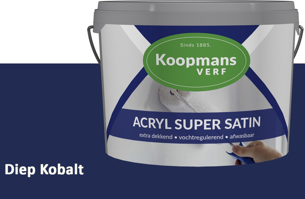 Koopmans Acryl Super Satin Zijdeglans Muurverf – Reinigbare Binnen- en Buitenverf voor Muren & Plafonds – Diep Kobalt – 2,5 l
