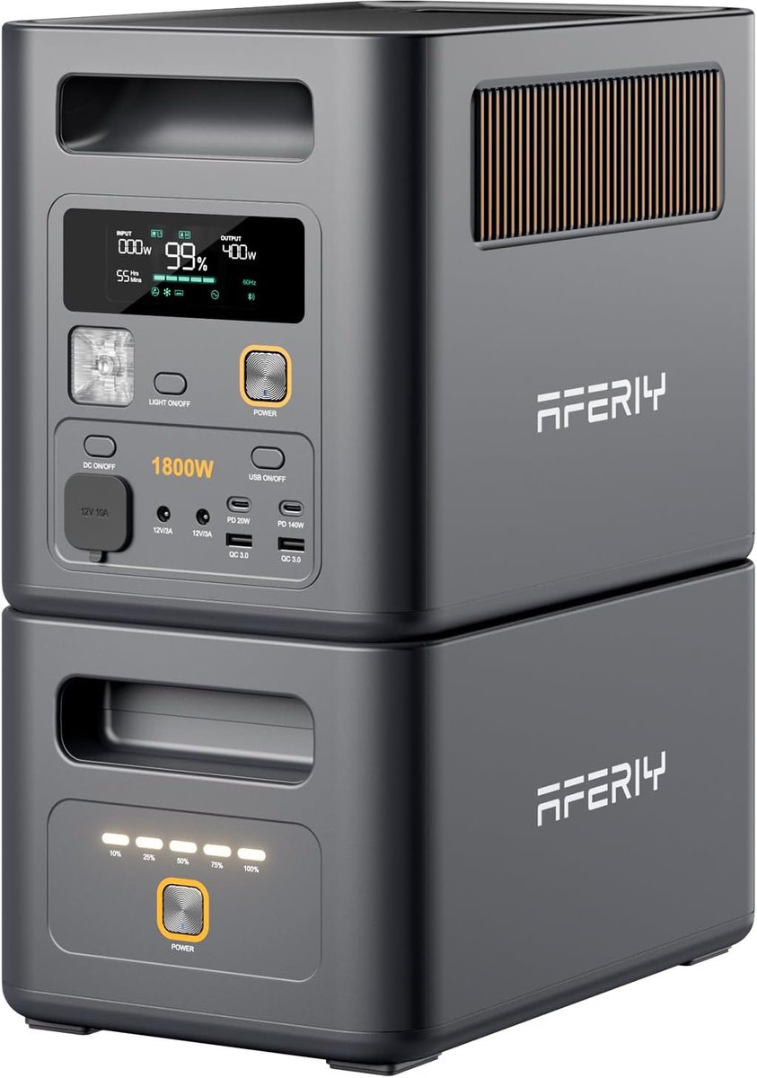 AFERIY P180 Pro - Draagbare Powerstation - 1800W 2048Wh LiFePO4 - Uitbreidbaar tot 5120Wh - Snelladen in 1 Uur met UPS en App