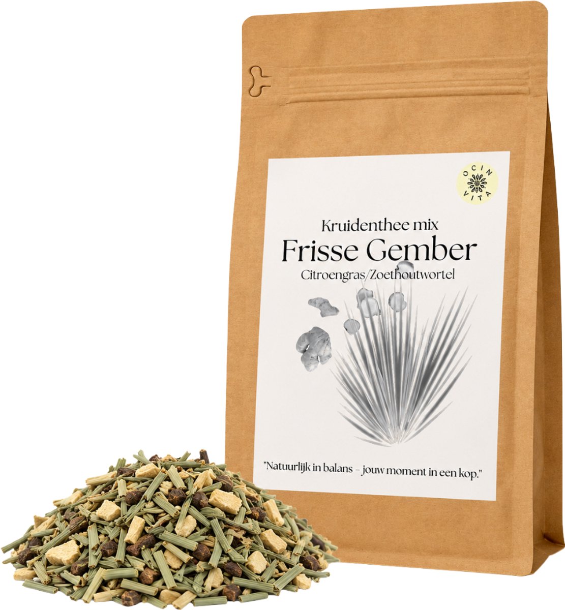 Frisse Gember Thee 100g – Kruidenthee met Citroengras & Zoethout – Cafeïnevrije Gemberthee – Losse Thee – Ocin Vita