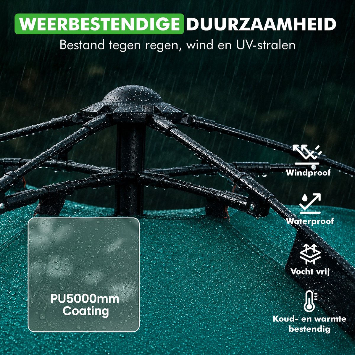 Travelhawk Pop Up Tent - 2-3 Persoons - Tent - Waterdicht - In 3 Seconden Opgezet - Groen – foto 7