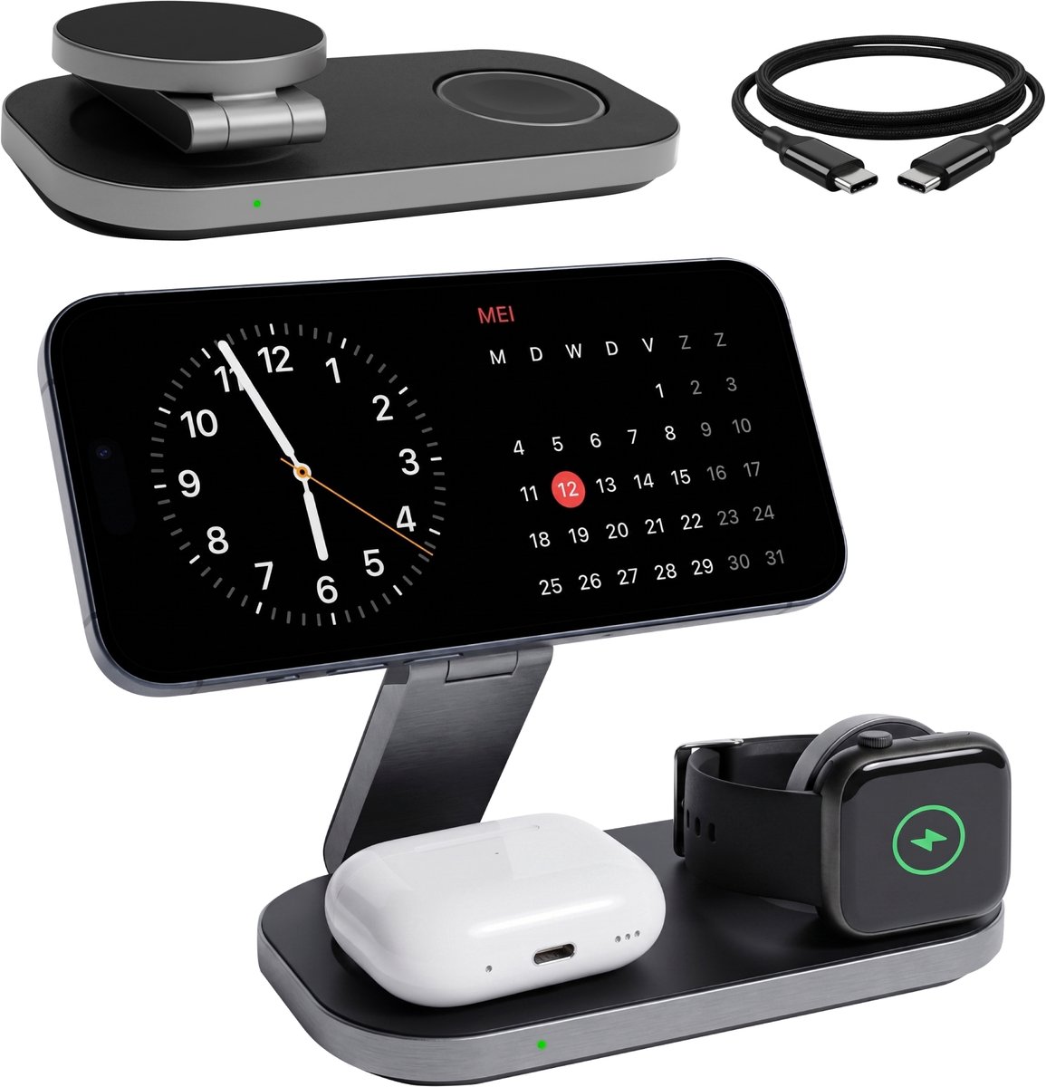 Nuvance Draadloze Oplader - 3 in 1 - 15W - Oplaadstation - Snellader - Wireless Charger - Geschikt voor Apple Smartwatch & Oortjes