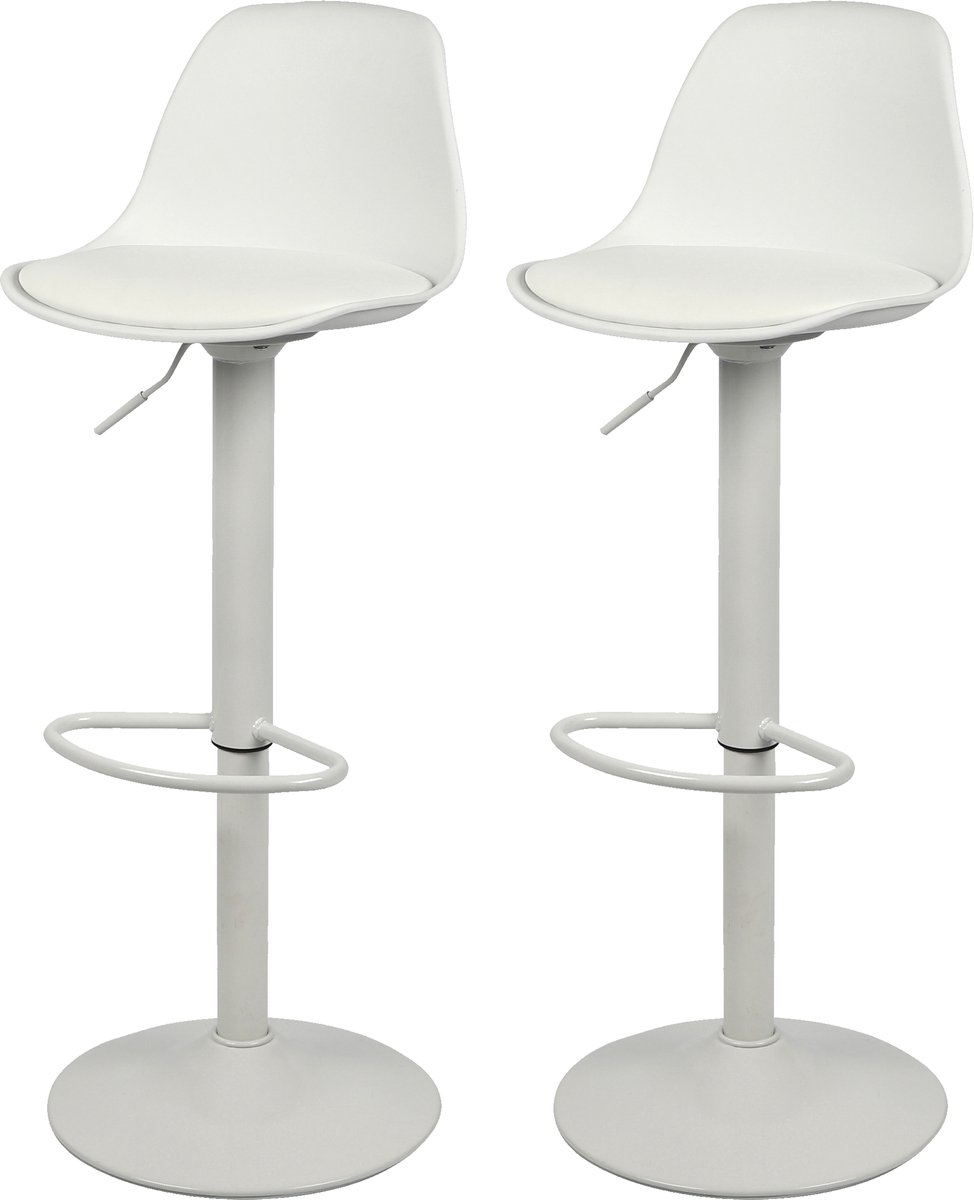 Urban Living "UGO" Barkruk met mat wit kunstleren kussen 42×38×H81/102 cm