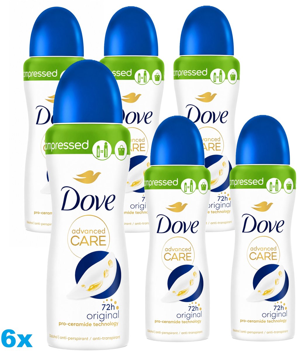 Dove Deodorant Spray Advanced Care Original – 72H Bescherming – 6 x 100ml – 6 Stuks