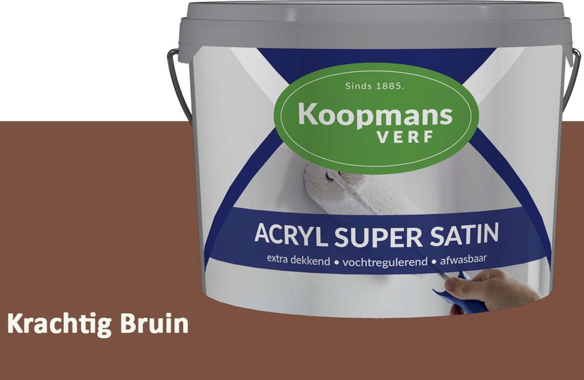 Koopmans Acryl Super Satin Zijdeglans Muurverf – Reinigbare Binnen- en Buitenverf voor Muren & Plafonds – Krachtig Bruin – 1 l