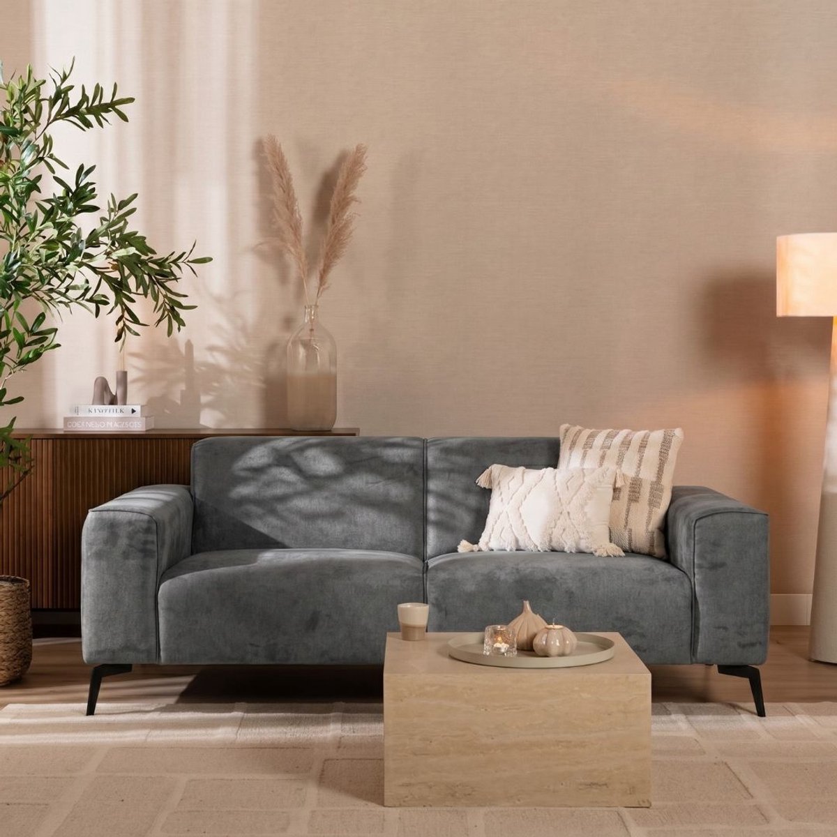 Bronx71® Scandinavische bank 2,5-zits Vegas antraciet stof gemêleerd