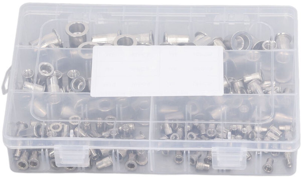M3 M4 M5 M6 M8 M10 Klinknagelmoerenset, 180 stuks, platkopmoeren met schroefdraad in 304 roestvrij staal