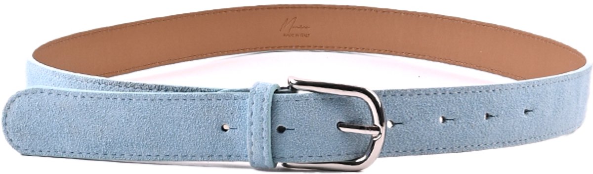 Giuliano Lederen suede riem - Suede - Made in Italy - Zilver - Licht blauw
