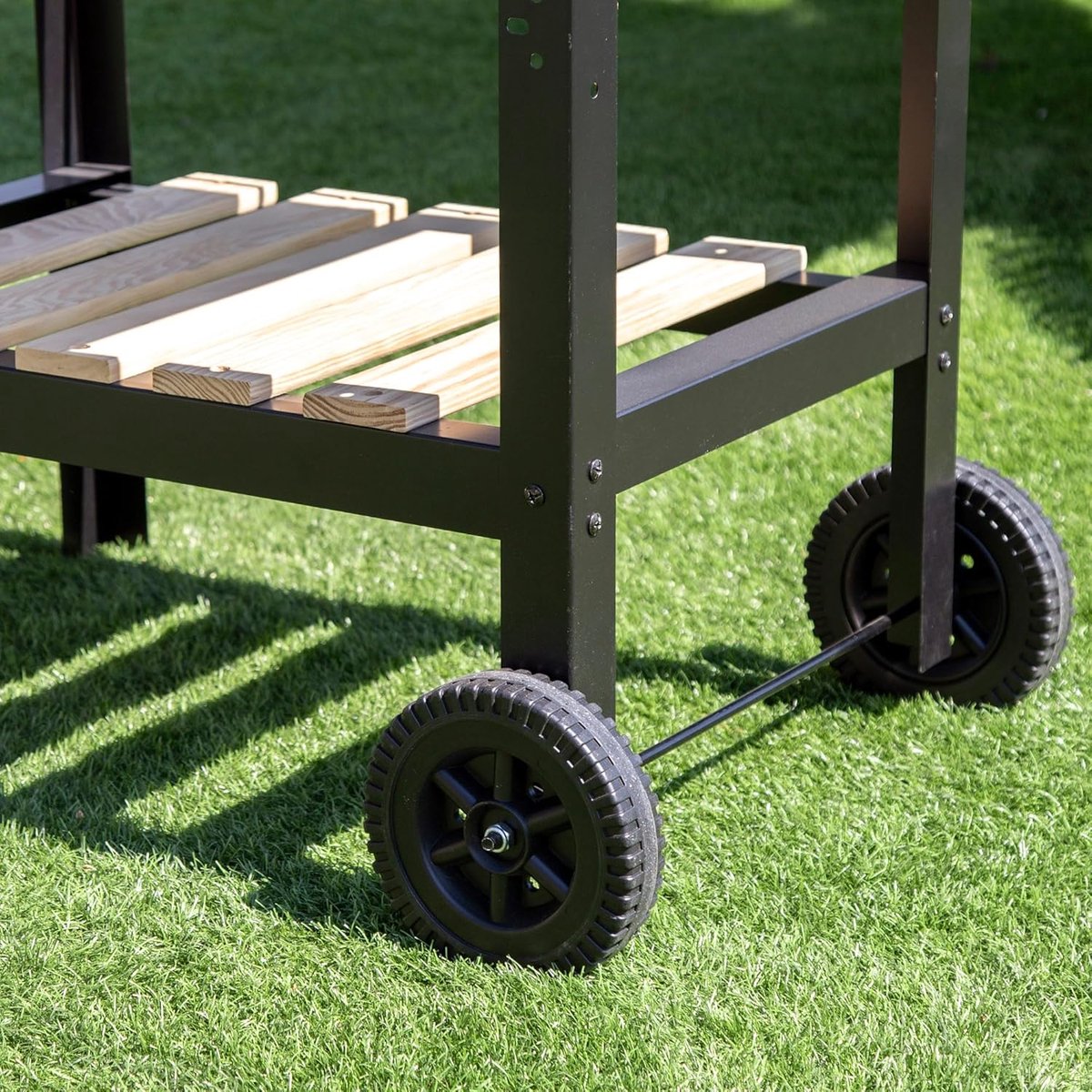FlexGrill DuoHeat Draagbare Houtskool BBQ Grillwagen met Dubbel Rooster, 3 Hoogtestanden & Wielen – Compacte Outdoor Barbecue met Houten Details – 100,5 x 40 x 88,5 cm