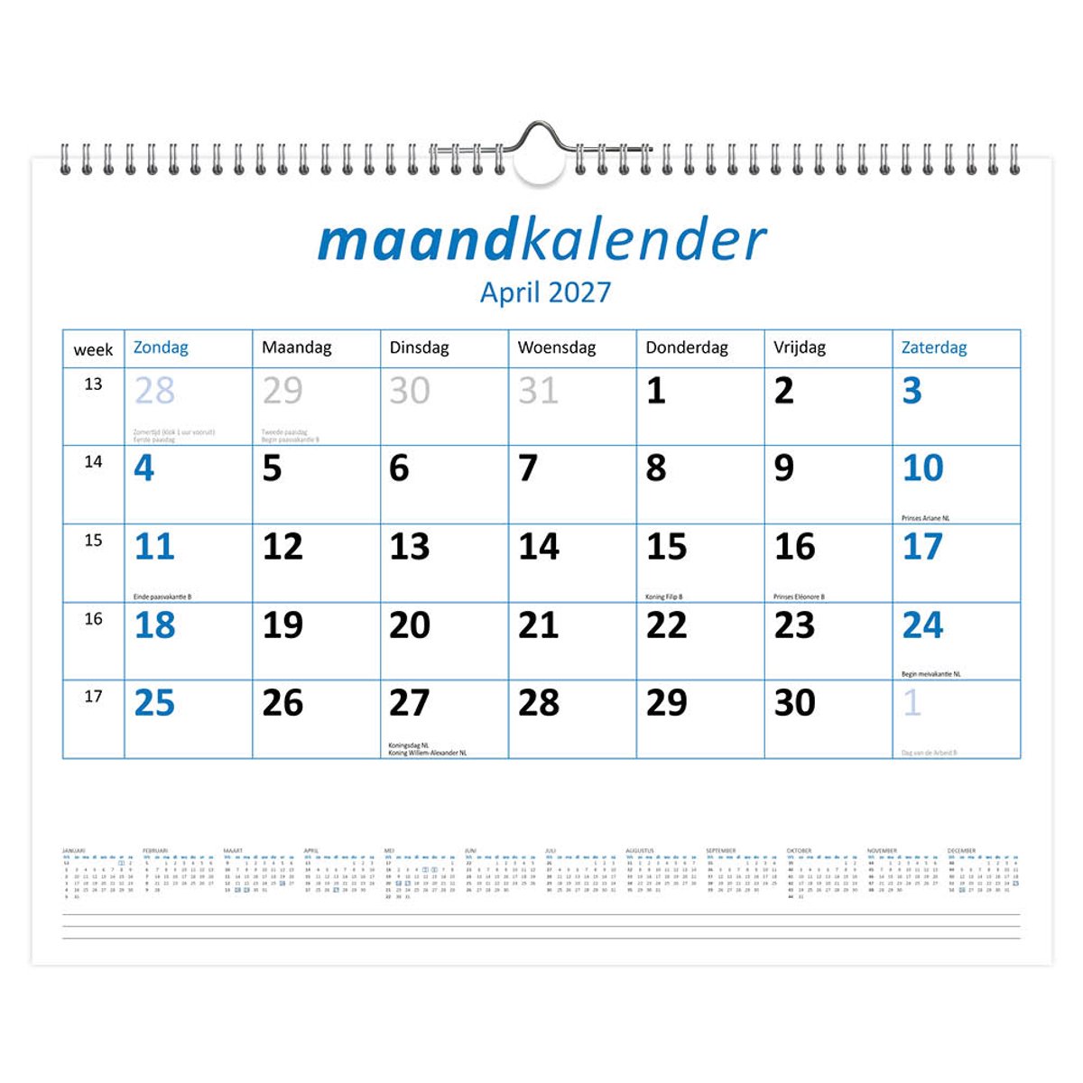 Maandkalender Breed 2027