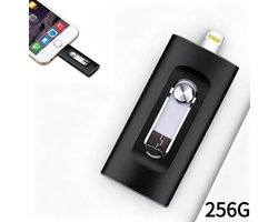 256 GB Snelle USB Flash Drive - Usb Stick - Apple/Android/PC 3-in-1 - Geschikt voor iPhone - Perfecte Opslag voor Foto's, Video's, en Bestanden - Externe Gegevens opslag - Plug-and-Play - Draagbare USB Stick - cadeau voor mannen（zwart）