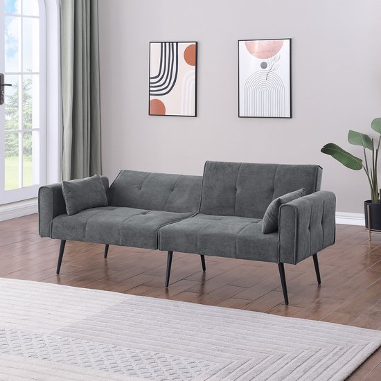Wishdor - Bank - Eenvoudig Ontwerp - Voor Woonkamer Of Studeerkamer - Ribstof - Grijs