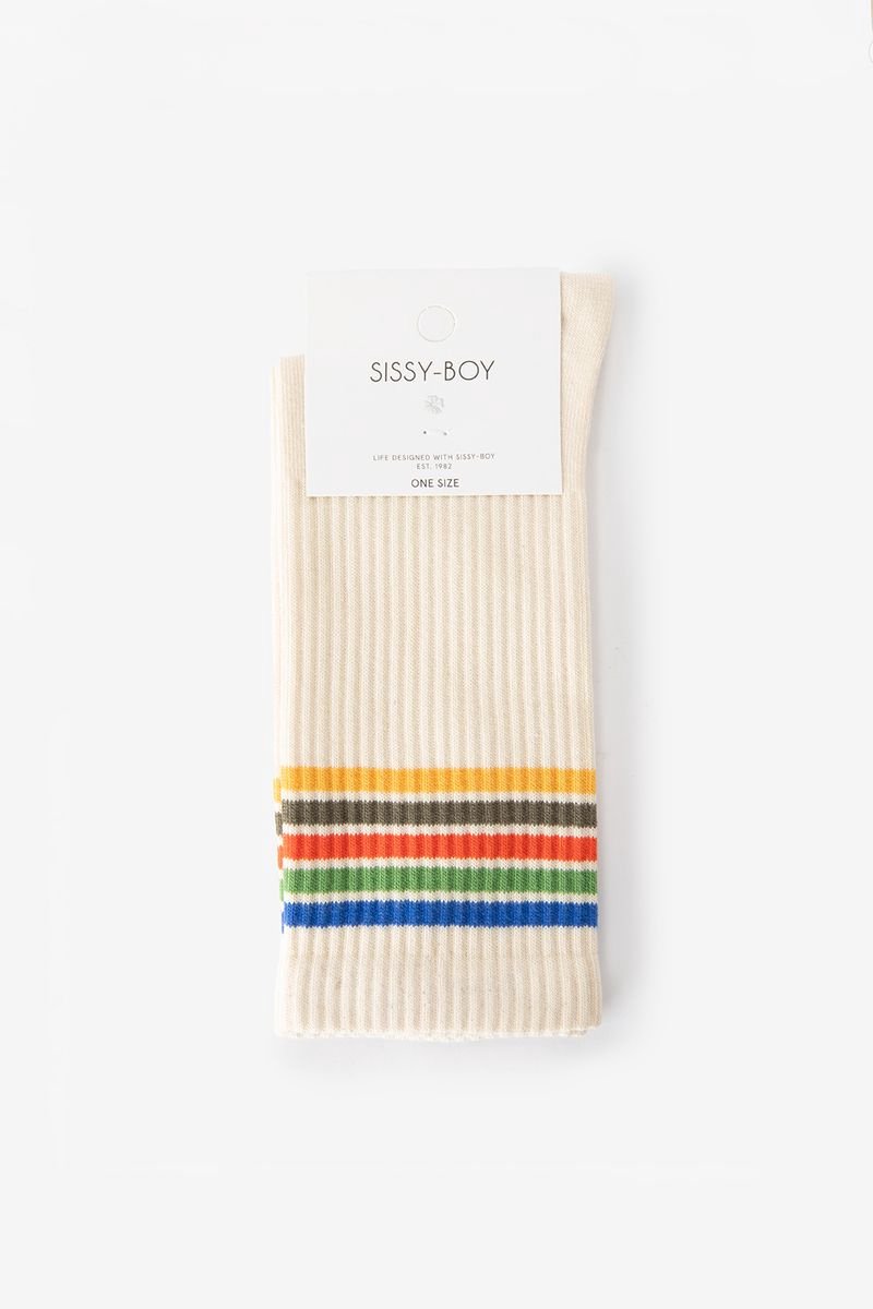 Sissy-Boy - Beige sokken met regenboog strepen