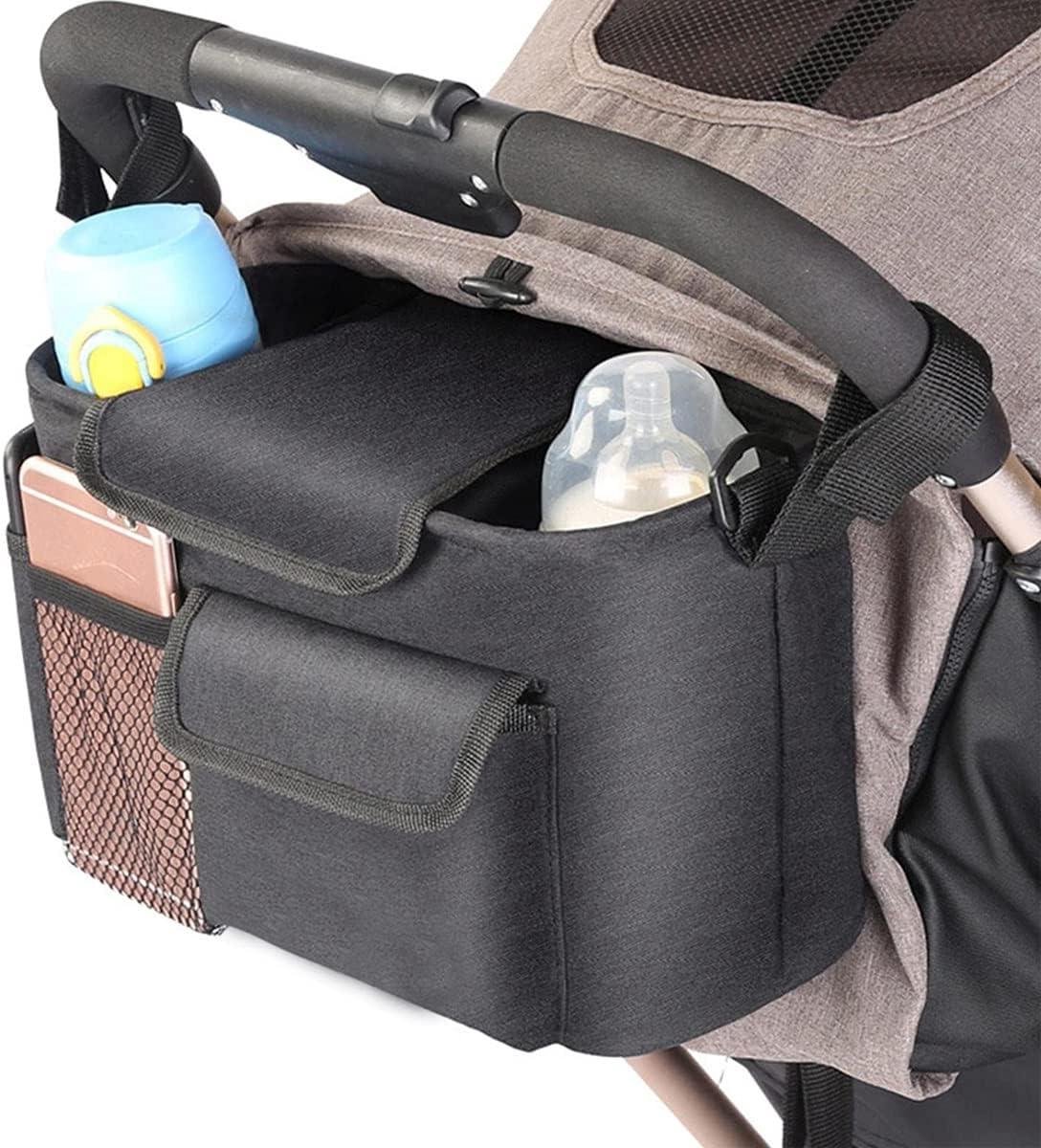 Kinderwagen Organizer - Buggy Tas - Onderweg Spullen - Waterafstotend Materiaal - 18x30x15cm - Zwart