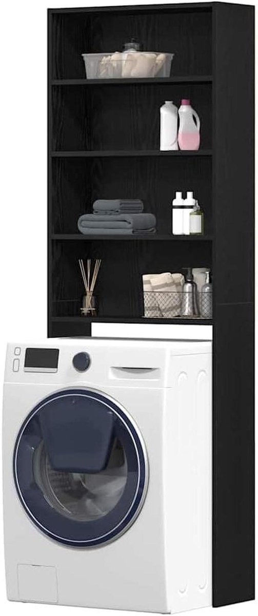 Wasmachine Kast - Opbergkast Hout - Ruimte Organiseren - Duurzaam Ontwerp - 64x24x190 cm - Zwart Eiken