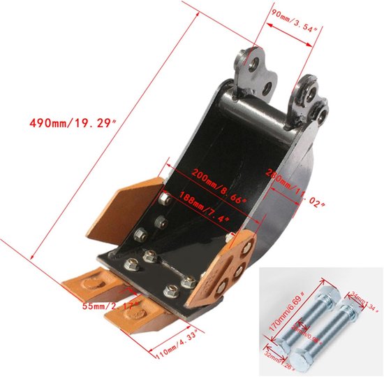 Mini Graafmachine Emmer - Graafbak Staal - Grondverzet Werk - Gesmede Stalen Tanden - 20 cm - Metaal — afbeelding 3