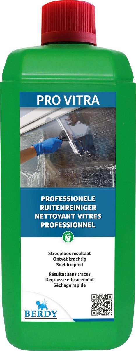 Berdy Pro-Vitra – Professionele Ruitenreiniger & Glasreiniger – Streeploos Schoon – Ook voor Zonnepanelen - 1L