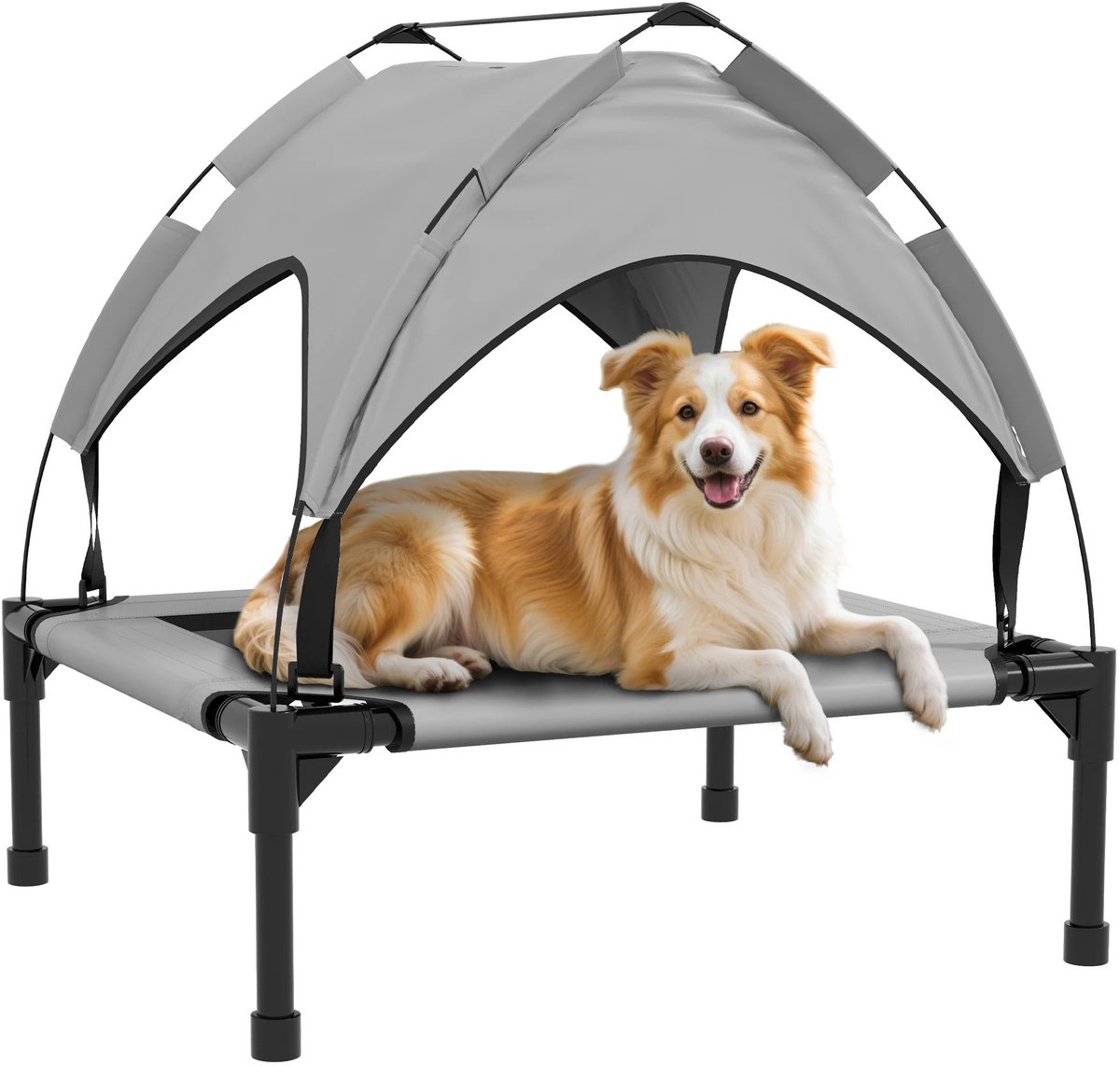 SmartLiving.Store - Huisdieren bed - Honden - Overdekt - Verhoogd - Waterdicht - Zonnescherm - Tuinbed hond - Grijs