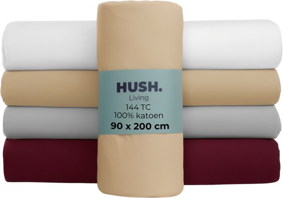HUSH Living Drap-housse 100% coton, 144TC, souple et respirant - élastique tout autour - 90x200+30cm - sable