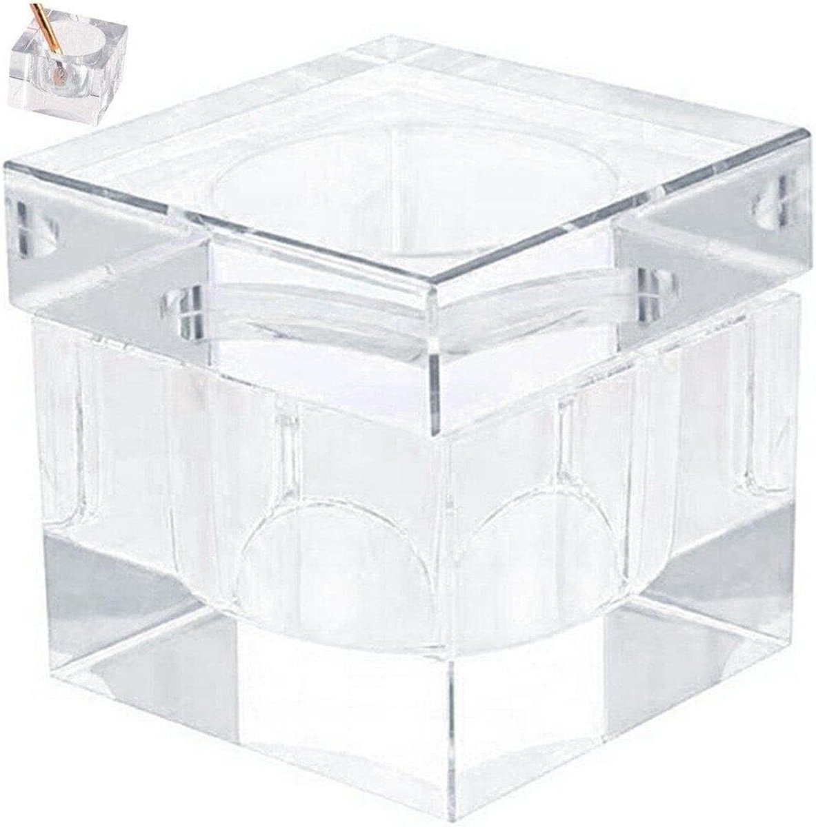 Nagel Dappen Schaal - Manicure Beker Glas - Acryl Nagels - Met Deksel - 5.5 x 5.5 x 4 cm