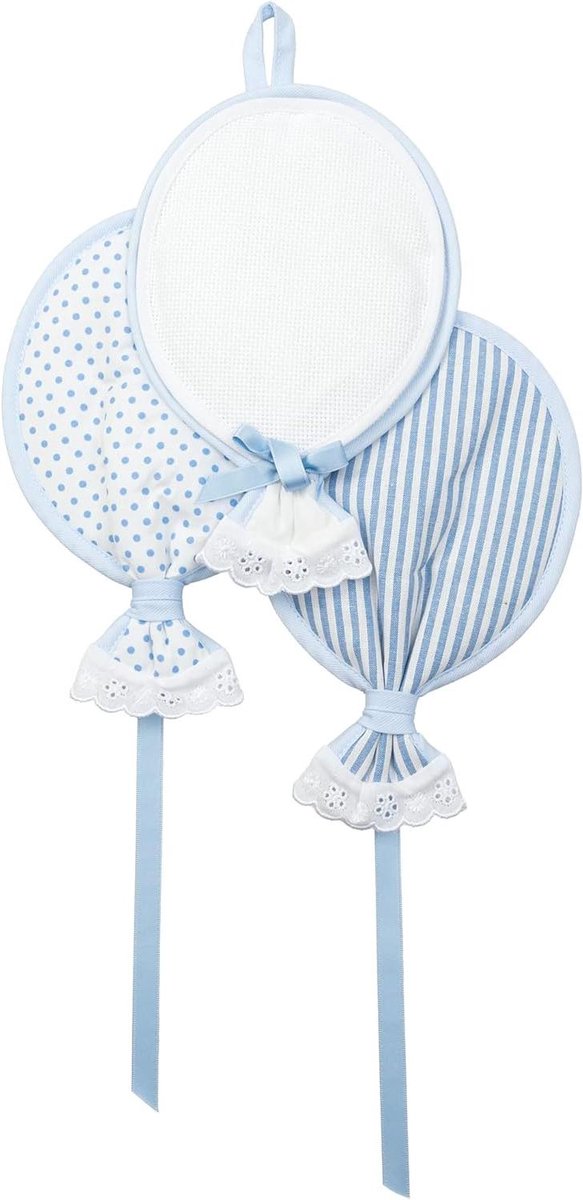 Geboortestrik Ballonnen - Baby strik Borduren - Babykamer Decoratie - Met Borduurbaar Aida Doek - 15 x 12 cm - Lichtblauw
