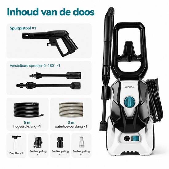 Rolu Hogedrukreiniger - Terrasreiniger - 200 Bar - 2200 W - Wateropbrengst 390 l/u - Foam Sprayer - Verstelbare Sproeikop - Geschikt Voor Auto - Fietsen - Terras van rolu — afbeelding 2