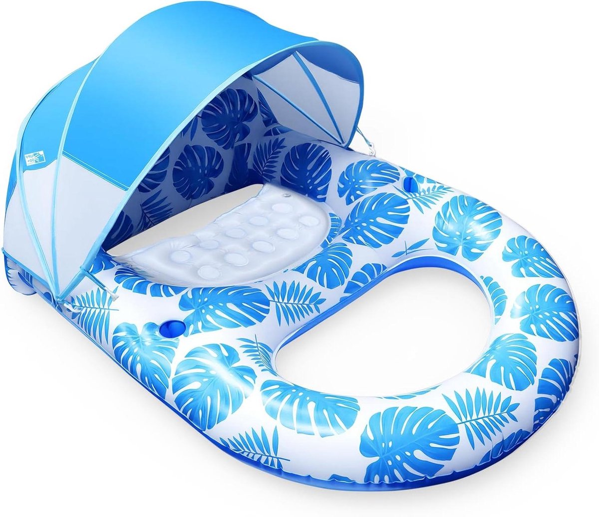 Opblaasbaar Ligbed - Zwembad Luchtbed - Ontspannen in Water - Met Zonnedak - 140 x 110 cm - Blauw