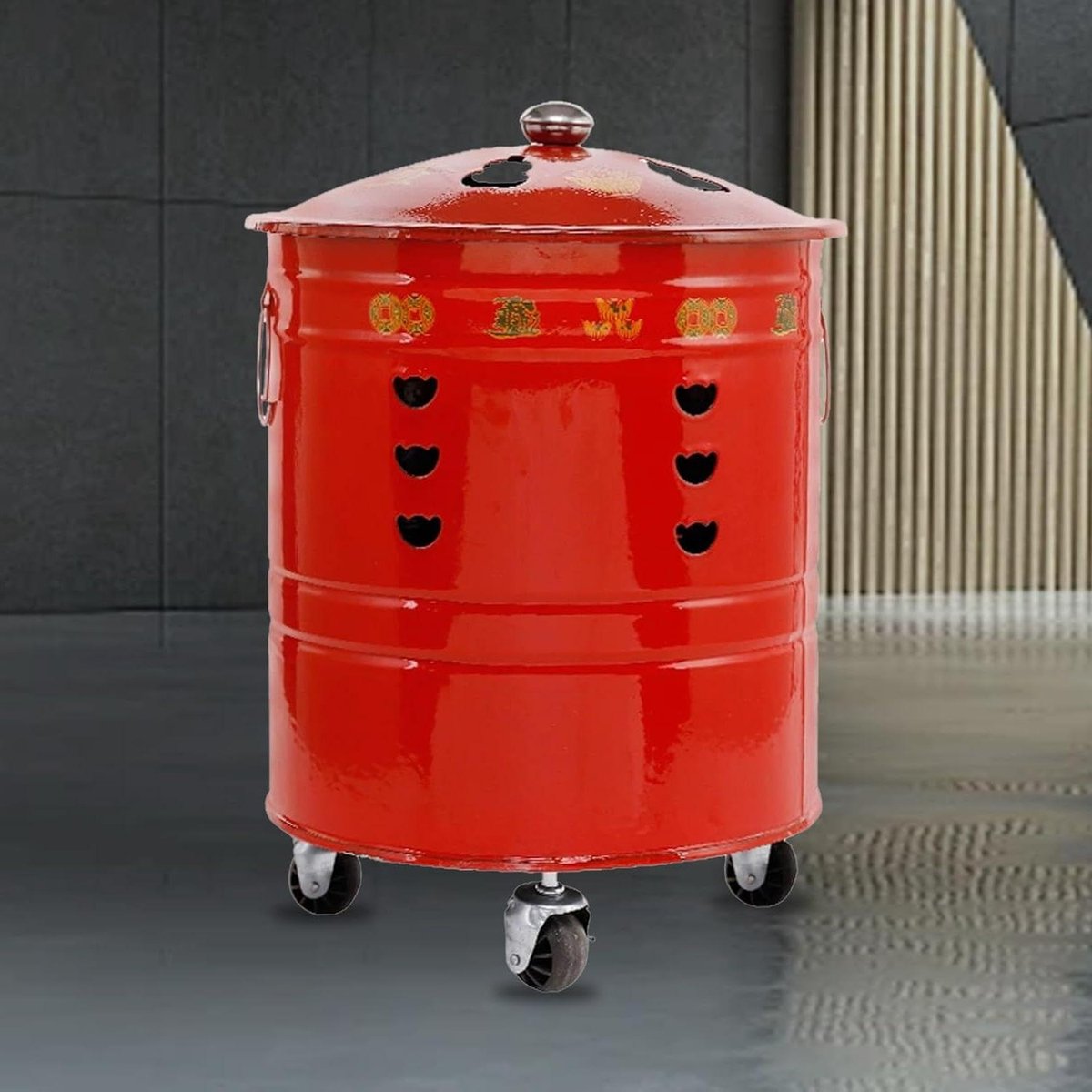 Vuurton met wielen - Afvalverbrander Buiten - Afval Verwerken - Meerdere Ventilatieopeningen - 48 cm diameter - Zwart