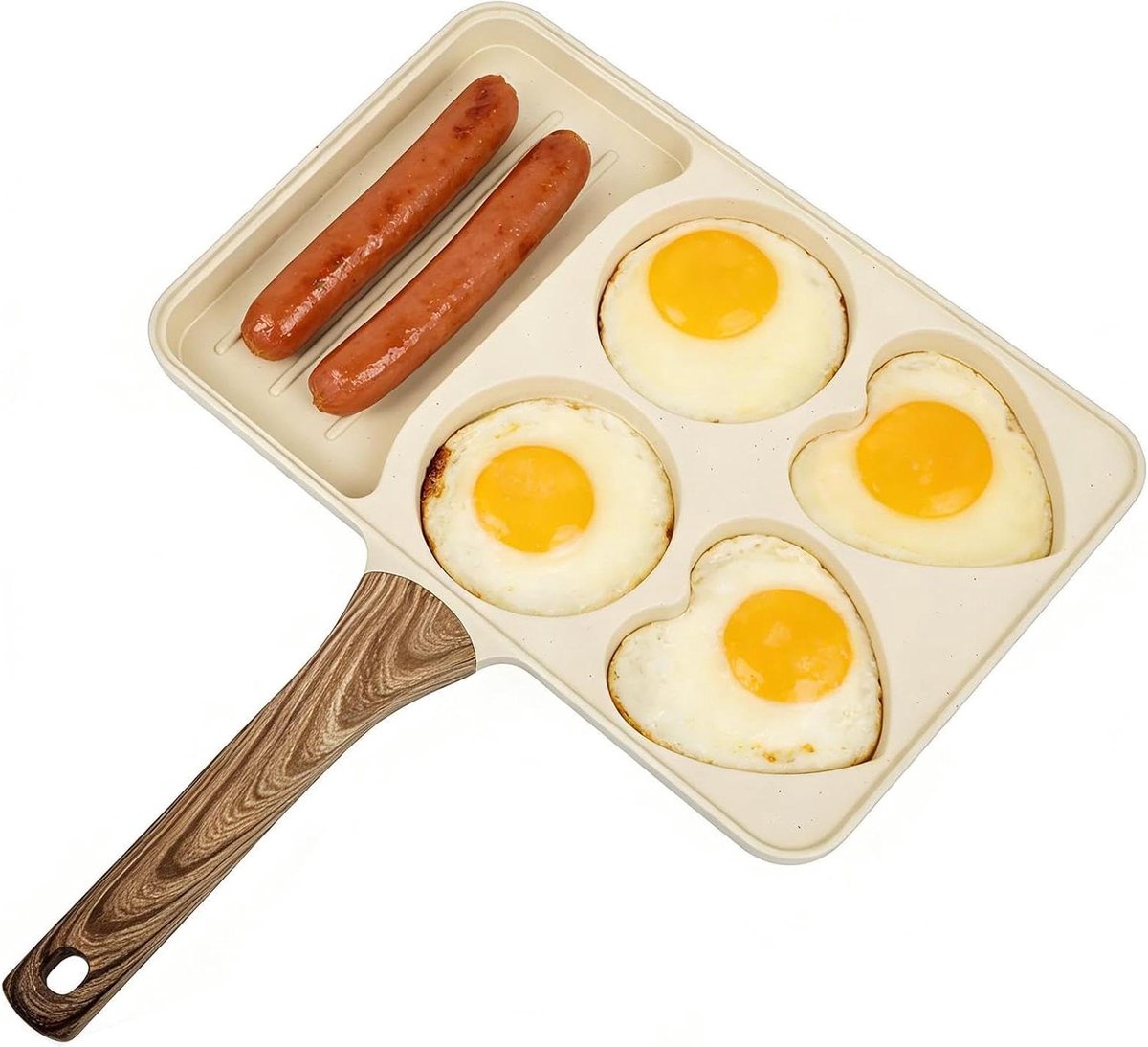 Eierpan - Ontbijtpan Braadpan - Ontbijt Maken - Antiaanbaklaag - 355 cm - Crèmekleurig