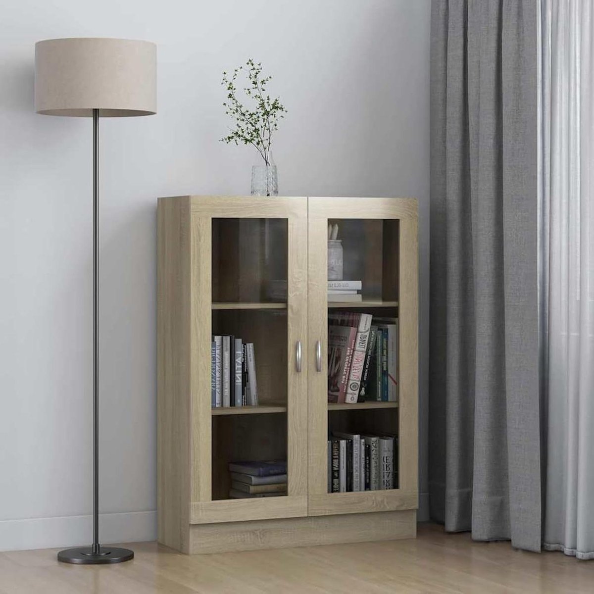 Vitrinekast - Boekenkast Glasdeur - Decoratie Presenteren - Sonoma Eiken Look - 825x305x115 cm - Eiken
