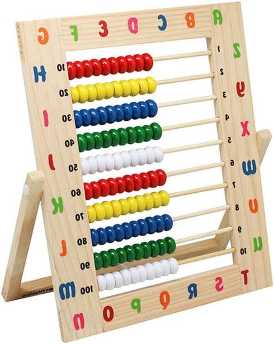 Houten Telraam - Rekenrek - Leren Rekenen - Educatief Speelgoed - 10 x 10 x 10 cm - Meerdere Kleuren