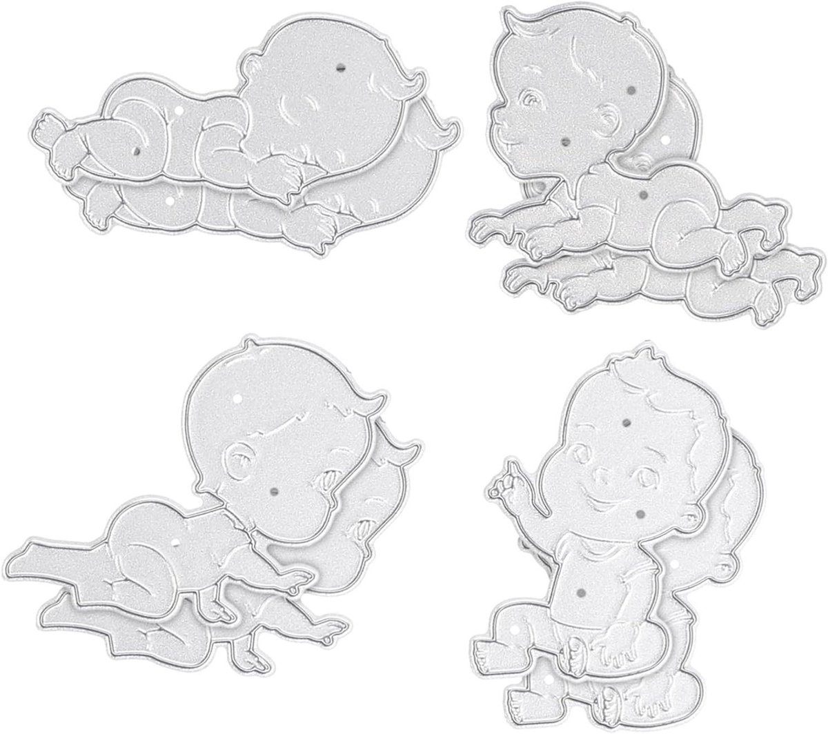 Snijmallen Set - Knutselmallen Baby - Kaarten Maken - Koolstofstaal Materiaal - 8 x 8 cm - Zilver