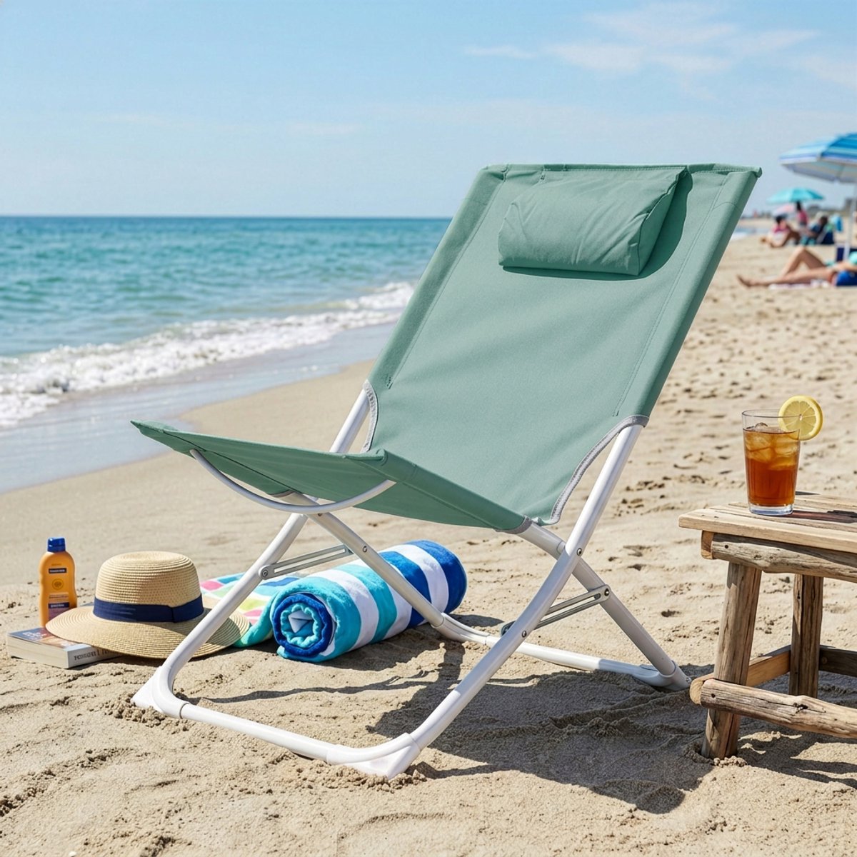 Sunnydays Havana camping/strand stoel - aluminium - inklapbaar - groen - 49 x 62 x 61 cm