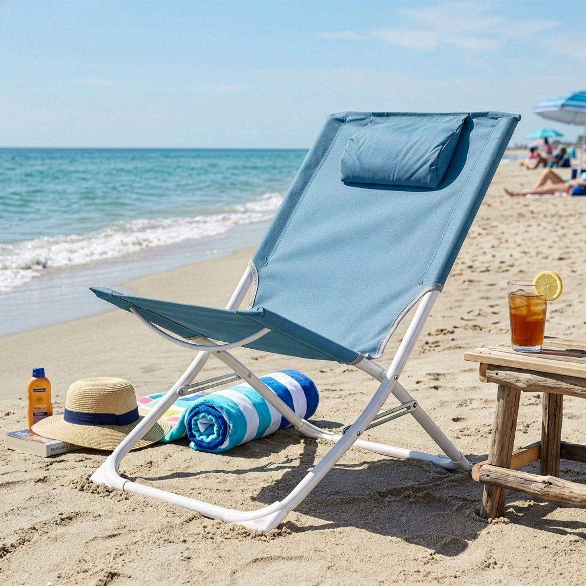 Sunnydays Havana camping/strand stoel - aluminium - inklapbaar - blauw - 49 x 62 x 61 cm