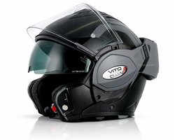 Vito Reverse Systeemhelm - Motorhelm en Scooterhelm met Opklapbaar Kinstuk en Zonnevizier - Zwart / Grijze Helm voor Scooter, Motor en Brommer - Voor Dames en Heren - Geschikt voor Volwassenen - Maat M