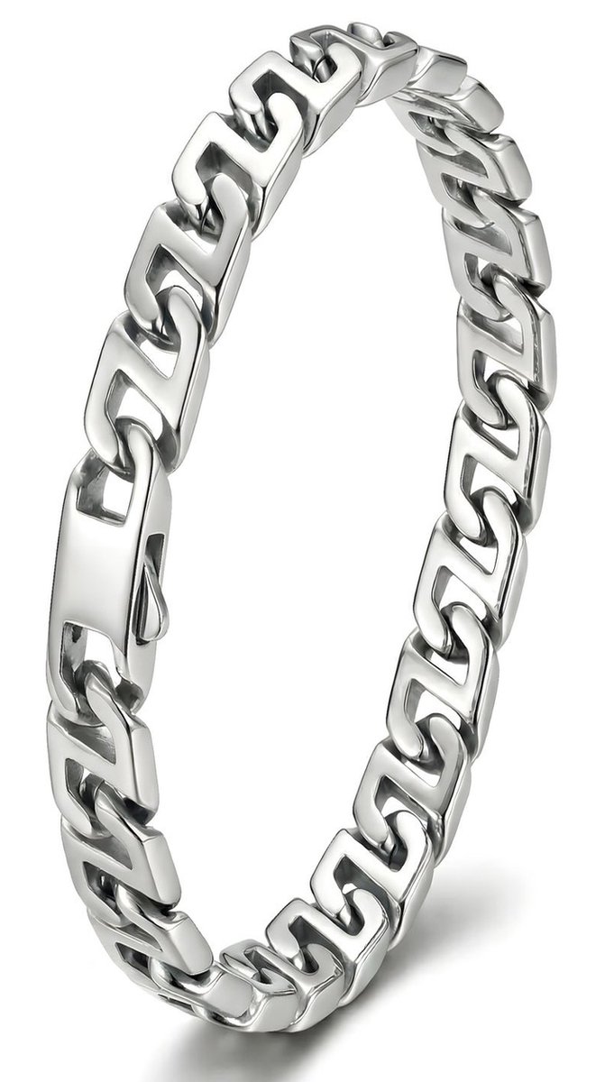 Armband heren staal - Schakelarmband rvs gepolijst - Armband gourmet glanzend - Gevlochten mannen armband - met geschenkverpakking van Mauro Vinci - 21.5cm