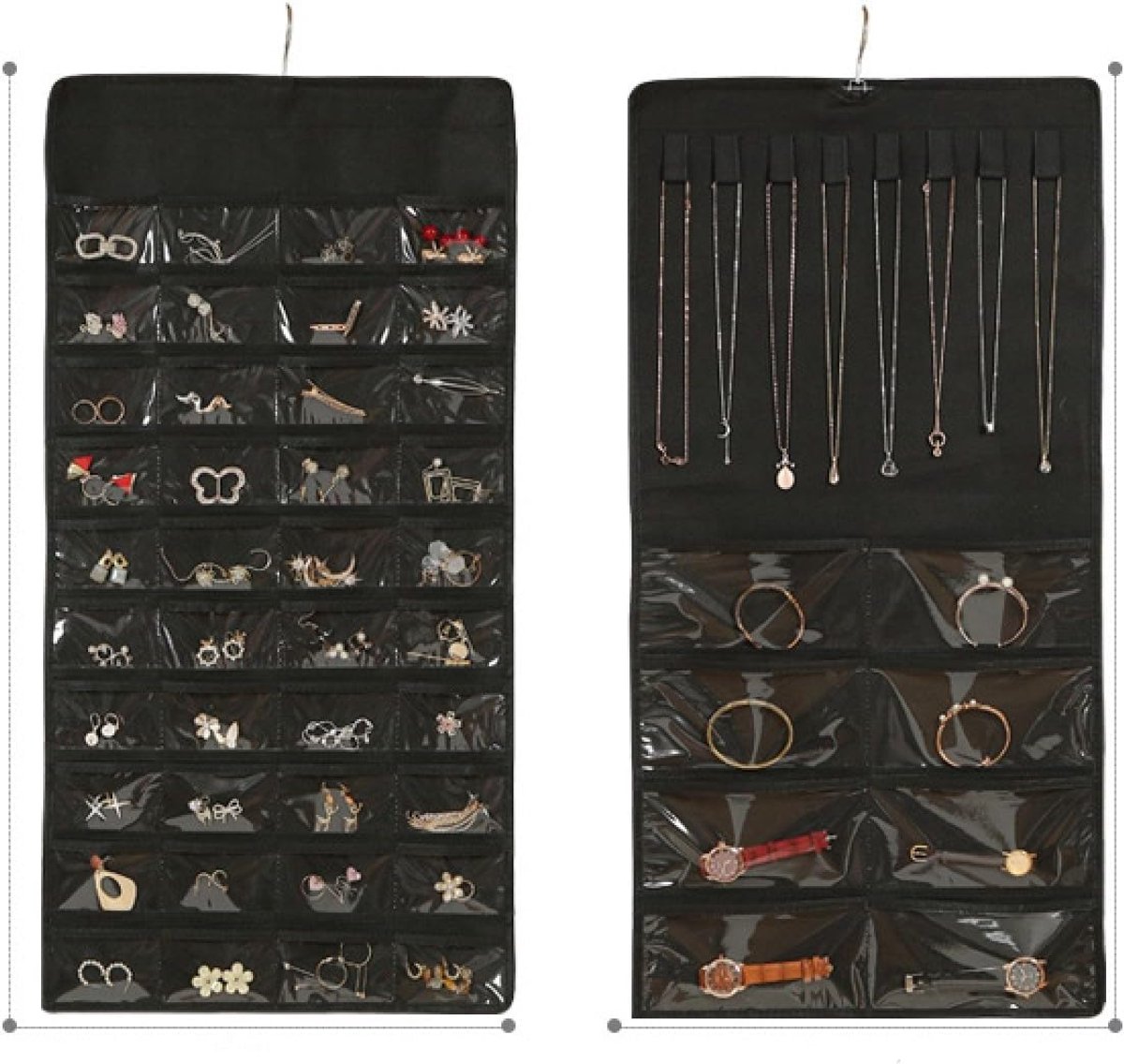 Famanu – Sieradenopbergrol met hanger, compacte hangende organizer voor kaptafel of kledingkast, zwart